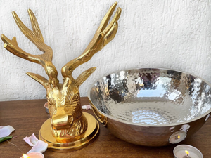 Gold deer head base with <b>silver</b> <b>bowl</b> fancy wedding table decor fruits dessert dry fruits serving <b>bowls</b> home kitchen dining table - Product Image 4