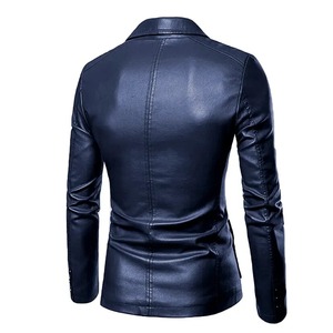 Haute qualité hommes hommes Slim-fit décontracté PU petits hommes revers boutons veste en cuir motos Pu cuir Blazer manteau - Product Image 6