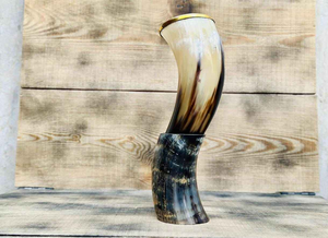 Ensemble de cornes à boire viking rustiques polies avec support en métal argenté, corne naturelle écologique, fabrication artisanale, durable, décoration de mariage et de maison, personnalisable - Product Image 4