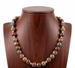 Women's 18-Inch Natural Jasper <b>Crystal</b> Stone Beaded Necklace Tibetan Silver 10K Gold Plated Hand-made Geometric Design Fashion - Product Image 6