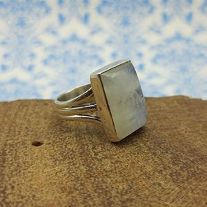 Rectangle Shape Rainbow Moonstone <b>Solid</b> <b>Silver</b> Bohemian Artisan Crafted Designer Ring New Arrival Trendy Ring - Product Image 4