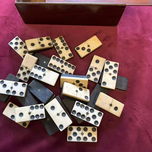 Antique 19th Century <b>Domino</b> Set, Bone & Ebonised Wood Complete Set by crescent crafts - Product Image 1