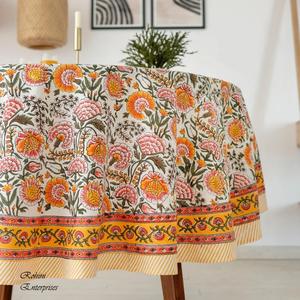 Sage Dahlia indien fait à la main bloc imprimé fleuri 100% coton nappe couverture taille personnalisée pour la maison hôtel ou boutique - Product Image 2