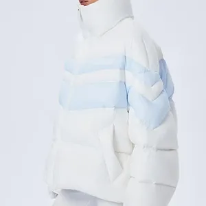 <b>Light</b> Blue <b>Puffer</b> <b>Jacket</b> Stand Collar Zipper Closure Thick Polyester Wadding Winter Casual Style Unisex Regular Fit - Product Image 4