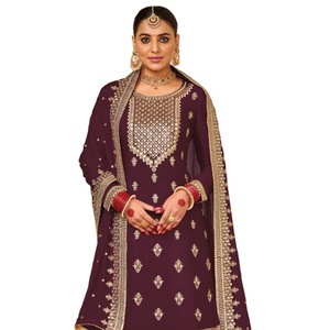 Faux Georgette lourde avec broderie avec costume pakistanais de travail au poivre en feuille - Product Image 1