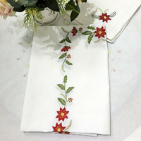 Nappe en coton personnalisée en gros Noël brodé Poinsettia ourlet couverture de Table maison Restaurant vacances lavable