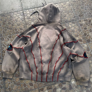100% algodón personalizado peso pesado sudaderas con capucha hombres Zip Hoodie Sun Faded-Wash otoño DTG estampado angustia bordado High Street cremallera - Product Image 4