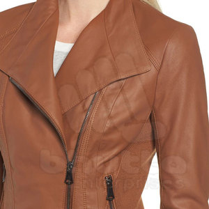 Blouson d'hiver pour femme, style rétro, en cuir véritable et polyester, col montant, imperméable, coupe-vent, respirant, très tendance - Product Image 5