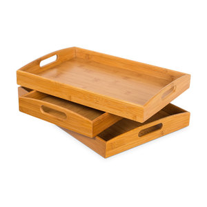 Lot de 3 plateaux de service en bois d'acacia et bambou plateau rectangulaire avec élément décoratif pour usage domestique - Product Image 1