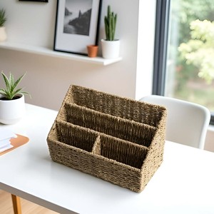 Seagrass stationery containers woven straw <b>magazine</b> notebook <b>holder</b> office desk accessories - Product Image 5