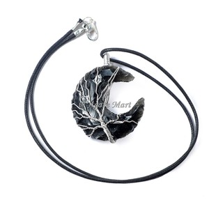 Collar con colgante de cristal curativo en forma de estrella de obsidiana negra más de tendencia hecho a mano al por mayor con envoltura de alambre tipo ágata - Product Image 3