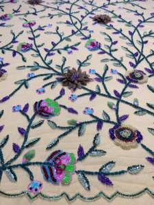 Tela de Red Bordada a Mano en 3D con Cuentas, Accesorios de Lujo para Prendas de Boda con Técnica de Bordado Elegante, Tela No Tejida - Product Image 3