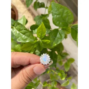 925 Silver Oval <b>Moonstone</b> Crystal <b>Ring</b> - Product Image 4