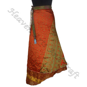 Belle Vintage Style Jaune Couleur Fleur Imprimer Jupe Portefeuille 2 Couche Réversible Magique Soie Saris Wrap Longue Jupe Soie Longue - Product Image 5