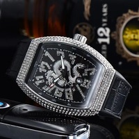 Fenyi vente en gros mode décontracté classique diamant Dragon motif en forme de baril calendrier en cuir montre à Quartz pour hommes