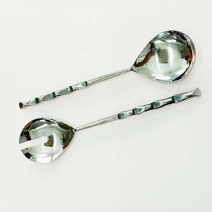 Ensemble de couverts de service de cuisine en céramique argentée mate blanche avec mini cuillère à manche, cuillère à soupe et fourchette à fruits, ensemble de service à salade Piker - Product Image 3