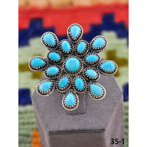 Bague ajustable artisanale du Sud-Ouest en turquoise Campitos et argent sterling avec sertissage clos en or rose – Bague élégante et tendance pour cadeaux - Product Image 2