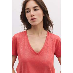 Vestido básico con cuello en V en tela brillante - Product Image 3