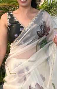 Saree styliste Bollywood avec effet chatoyant et chemisier brodé pour femmes et filles à porter à des prix raisonnables - Product Image 4