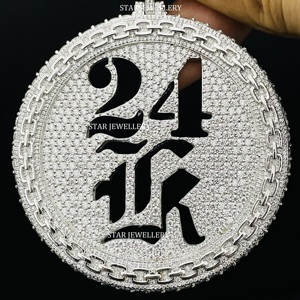 Joyería STAR, Colgante con Letra y Logotipo Personalizado, Chapado en Oro Cristiano de 10K, con Diamantes Cultivados en Laboratorio, Corte Brillante, Estilo Hip Hop, Unisex - Product Image 2