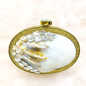 Artisan Handcrafted Designer Evening <b>Clutches</b> Adorned with Crystal Stones Brass Mother of <b>Pearl</b> Epitomizing Elegance & Luxury - Product Image 1