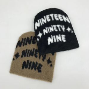 Bonnet en mohair personnalisé très vendu Bonnet unisexe en laine polaire sans manchette avec logo personnalisé Bonnet fait main en fourrure Bonnets chauds - Product Image 1