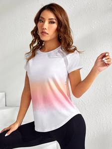 Nouveauté T-shirt à manches courtes pour femmes pour le fitness, la musculation, l'été, tissu imprimé, fourniture en gros - Product Image 3