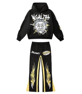 Conjunto de pantalones de chándal y Sudadera con capucha estampada de alta calidad para hombre, chándal con cordón y diseño informal con hombros caídos para hombre - Product Image 1