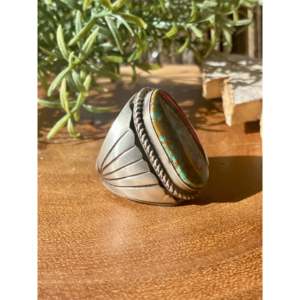 Tony Yazzie Royston Handmade <b>Statement</b> Men's <b>Ring</b> Bezel Setting with Turquoise & Sterling <b>Silver</b> Size 14 Everyday Wear - Product Image 3