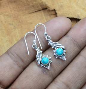 Boucles d'oreilles en argent sterling turquoise, bijoux en pierres précieuses faits à la main, cadeau élégant pour femmes - Product Image 5