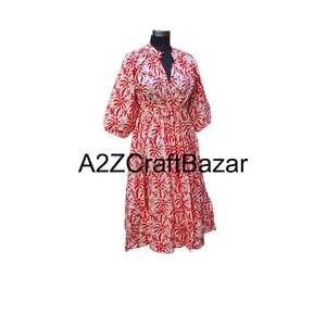 Vestido Midi Floral Himanshi 100% Algodón Puro para Mujer, Estampado a Mano, Tejido Transpirable, Cómodo para Uso Diario Informal - Product Image 5