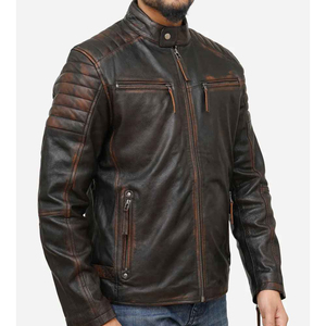 Best Selling <b>Men's</b> Vintage Leather <b>Jacket</b> Stand Comfortable Fit Breathable Solid Color Regular Length Standard - Product Image 1