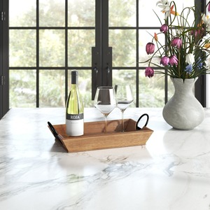 Plateau de service en perles de bambou vert de luxe personnalisable plateau de cuisine en bois fabriqué à la main en métal pour l'impression de Sauce au café et au chocolat - Product Image 2