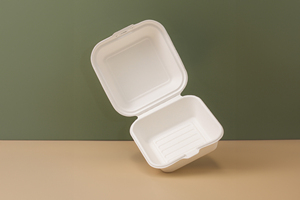 Bagasse jetable 6x6 po. Clamshell (Burger Box ) - 100% Vaisselle biodégradable Bio-dégradable Personnalisable au micro-ondes - Product Image 3