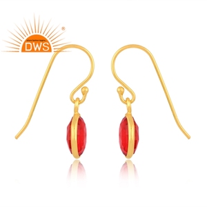 Dernières tendances en argent sterling plaqué or 18 carats Doublet Grenat Quartz Gemstone Boucles d'oreilles Demi Fine Jewelry Manufacturer - Product Image 3