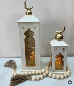 Elegante farol de suelo con acabado dorado para Ramadán Eid Hajj Festival Diseño único Vajilla de fiesta Decoraciones de mesa decorativas para - Product Image 4