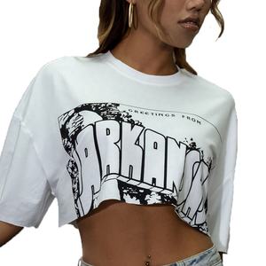 Camiseta de Manga Corta de Algodón Ultra Suave con Logotipo Personalizado 2024, Camiseta Corta Informal de Algodón y Elastano para Mujer - Product Image 5