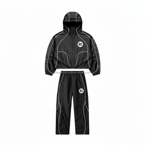 Más tamaño Premium 210GSM nylon poliéster cortavientos conjunto ligero impermeable color negro contraste tubería cortavientos conjunto - Product Image 1