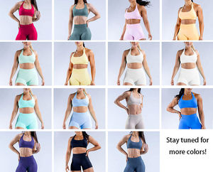 15 couleurs 2 pièces ensemble de vêtements de sport pour femmes Logo personnalisé non transparent sans couture Gym Fitness soutien-gorge Shorts humidité respirant solide - Product Image 6