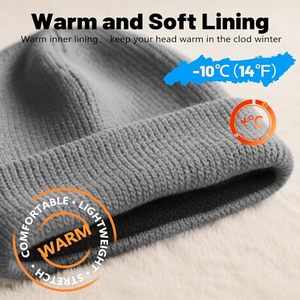 Gorro térmico de invierno de calidad superior, gorro de lana suave y elástico, cálido y ligero, perfecto para uso en exteriores en temporada fría - Product Image 3
