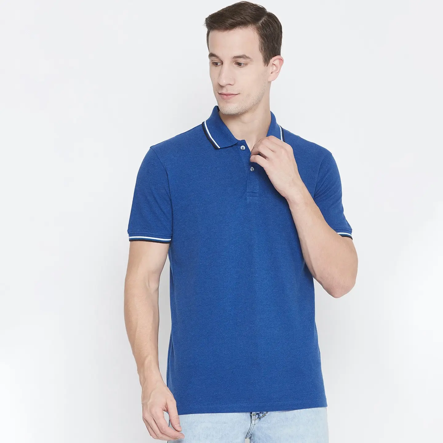 Blue Color Turn Down Collar New Arrival Men Polo T- shirt Wholesale Price Solid Color Polo T-Shirt For Men