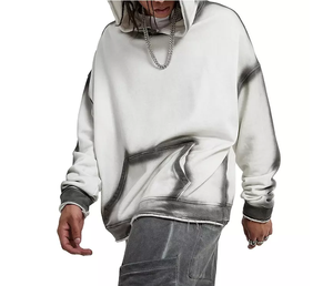 Men's Hip Hop Two Tone Tie Dye Hoodie Distressed Raw Cut Drop Shoulder <b>Bleach</b> Hoodies with Embroidered Logo XS Size for Winter - Product Image 1