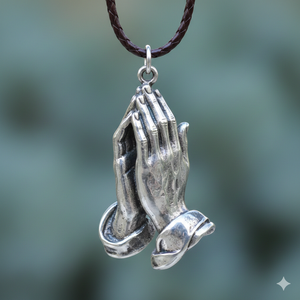 Pendentif Mains en Prière de Haute Qualité avec Diamants Style Hip Hop, Design Argenté Tendance pour Unisexe - Product Image 3
