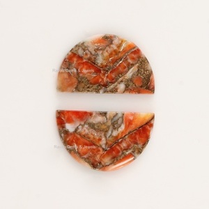 10X30มม. D-Shape ฟองน้ำรูปพระจันทร์ครึ่งแบนปะการังทองแดงคอมโพสิตเรียบทั้งสองด้านสีส้มเครื่องประดับธรรมชาติทำหลวม - Product Image 2