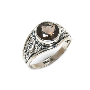 แหวนเงินสเตอริงแข็ง925แบบแฮนด์เมดตั้งแบบฝาอัญมณีควอทซ์สโมคกี้ทันสมัยเครื่องประดับ unisex สำหรับงานแต่งงานงานหมั้น - Product Image 1