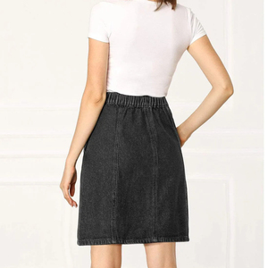 Jupe courte en jean taille haute pour femme, style décontracté d'été, avec fermeture éclair, fente haute, coupe trapèze, bleu délavé - Product Image 2