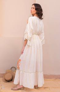 Elegancia sin Esfuerzo, Vestido Maxi Boho Estilo Kaftan con Lentejuelas Brillantes y Trabajo de Espejo para Mujer, Estilo Glamuroso para el Verano - Product Image 5