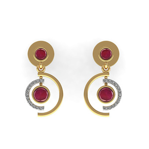 Boucles d'oreilles pendantes en or massif 18 carats avec diamants pavés naturels et pierres précieuses rubis Fabricant de bijoux fins - Product Image 5