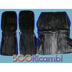 Coprisedili in Pelle Nera con Profili Blu per FIAT 500 F L Complete Sportiva Tappetzeria - Product Image 1