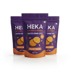 Custom Printed Stand Up Zipper Pouch for Roasted Jowar Puffs | Matte Finish, <b>Food</b> Grade, High Barrier, Digital Printed Mylar <b>Bag</b> - Product Image 1